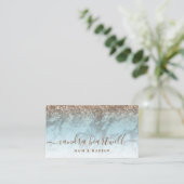Glam Turquoise Marmer Bronzen Glitter Schrift Visitekaartje (Staand voorkant)