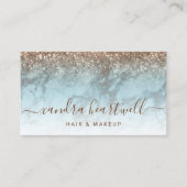 Glam Turquoise Marmer Bronzen Glitter Schrift Visitekaartje (Voorkant)