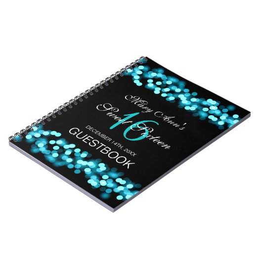 Glam Turquoise uit Hollywood 16 Party Guestbook Notitieboek (Linkerzijde)