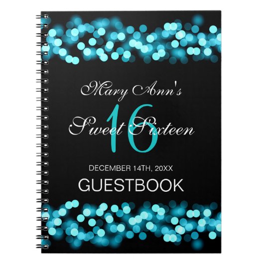 Glam Turquoise uit Hollywood 16 Party Guestbook Notitieboek (Voorkant)