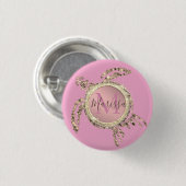 Glam Turtle Monogram Ronde Button 3,2 Cm (Voorkant /achterkant)