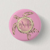 Glam Turtle Monogram Ronde Button 3,2 Cm (Voorkant)