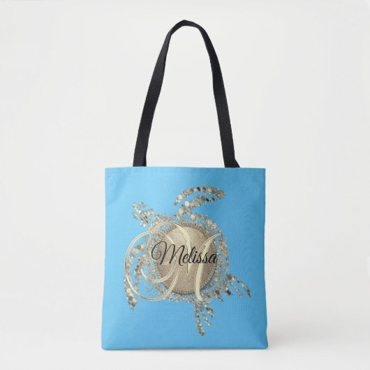 Glam Turtle Monogram Tote Bag (Voorkant)