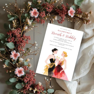 Glam Two Elegant Women Galentines Day Party Kaart