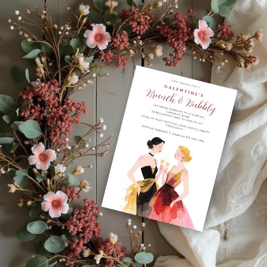 Glam Two Elegant Women Galentines Day Party Kaart