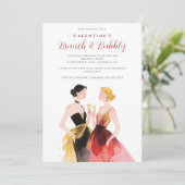 Glam Two Elegant Women Galentines Day Party Kaart (Staand voorkant)