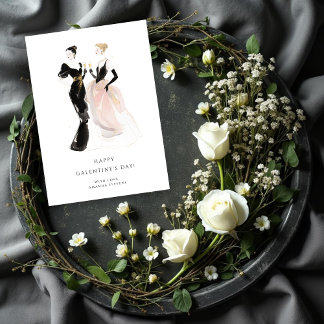 Glam Two Pretty Elegant Women Galentine's Day Kaart