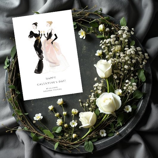 Glam Two Pretty Elegant Women Galentine's Day Kaart