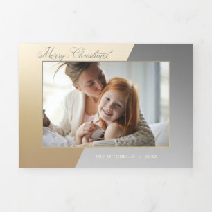 Glam Two-Tone Goud/Zilver Kalligrafie Foto Drieluik Kaart