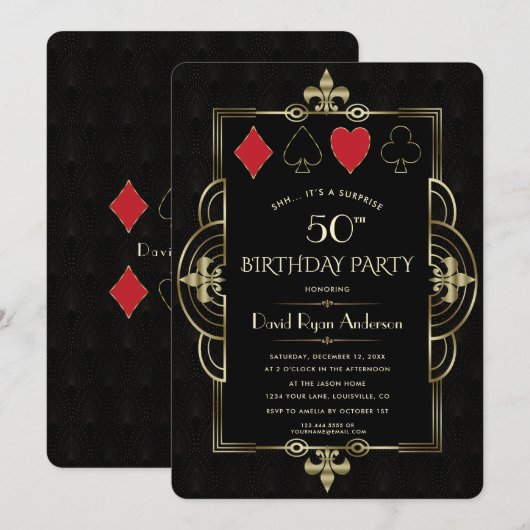 Glam Vegas Casino Royale Art Deco 50th Birthday Kaart (Voorkant / Achterkant)