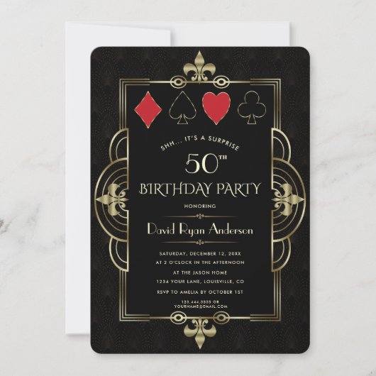 Glam Vegas Casino Royale Art Deco 50th Birthday Kaart (Voorkant)