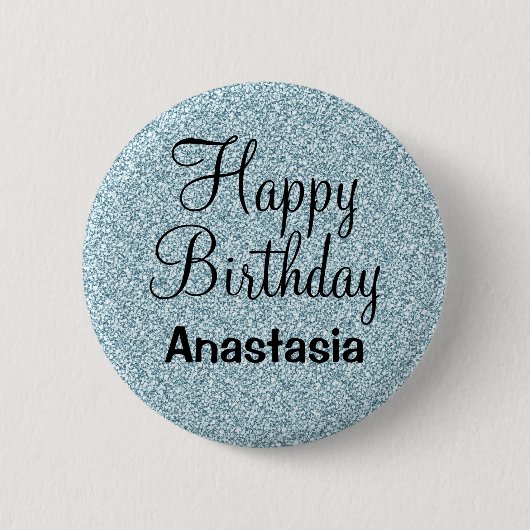 Glam Verjaardag Blauw Zilver Glitters Schittert Ronde Button 5,7 Cm (Voorkant)
