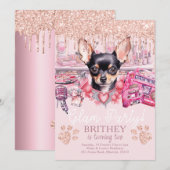 Glam Verjaardag Elegante Hond Glitter Kaart (Voorkant / Achterkant)