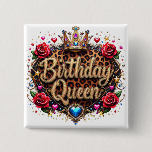 Glam verjaardag koningin kroon vierkante button 5,1 cm
