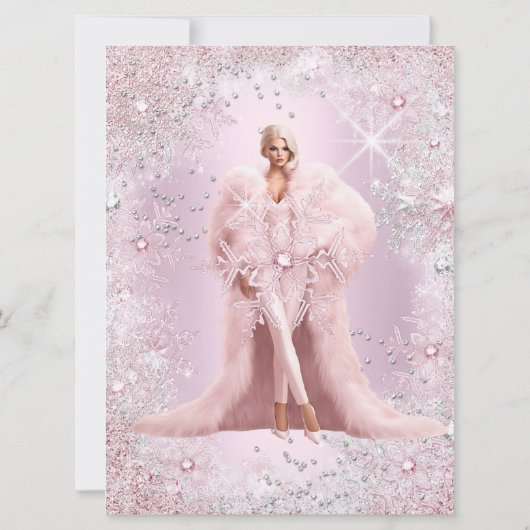 Glam Verjaardag Roze Zilver Winter Wonderland Tiar Kaart (Achterkant)