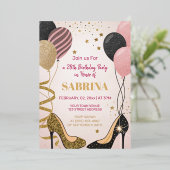 Glam verjaardagsfeestje Blush roze folie uitnodigi Folie Uitnodiging (Staand Voorkant)