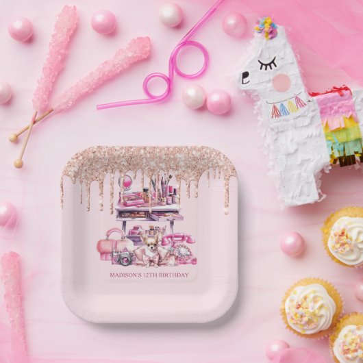 Glam Verjaardagsfeestmake-up gepersonaliseerd Papieren Bordje (Feest)