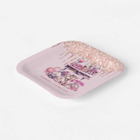 Glam Verjaardagsfeestmake-up gepersonaliseerd Papieren Bordje (Gebogen)