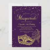 Glam Violet Goud Glitter Masquerade Verjaardag Kaart (Voorkant)