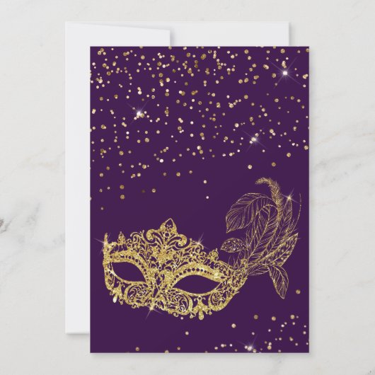 Glam Violet Goud Glitter Masquerade Verjaardag Kaart (Achterkant)