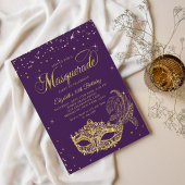 Glam Violet Goud Glitter Masquerade Verjaardag Kaart