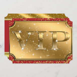 Glam VIP Party Event Ticket Gold & Red Sparkle Kaart