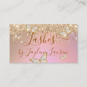 Glam Vlinder Wimpers Rose Goud Glitter Druppels Visitekaartje