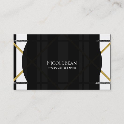 Glam voor zwart-wit en goudvormig, modern visitekaartje (Voorkant)