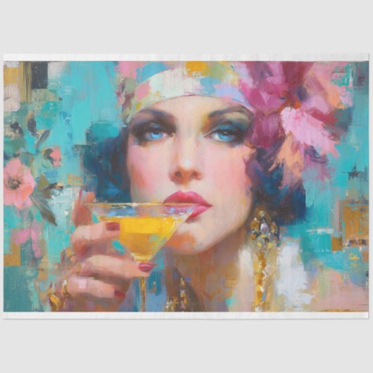 Glam Vrouw met Cocktail Decoupage Tissuepapier (Voorkant)