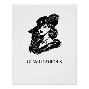 Glam vrouw met kat mode-illustratie perfect poster