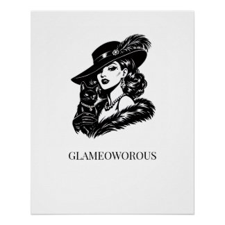 Glam vrouw met kat mode-illustratie perfect poster