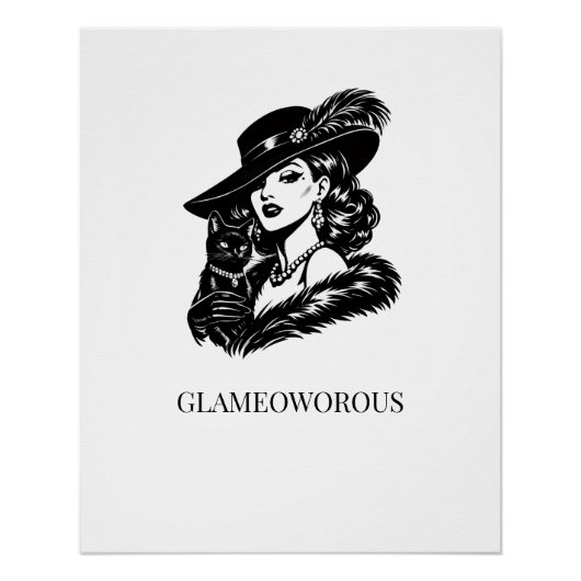 Glam vrouw met kat mode-illustratie perfect poster (Voorkant)