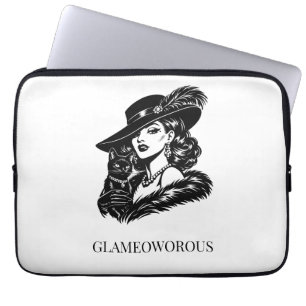 Glam vrouw met mode-illustratie van kat laptop sleeve