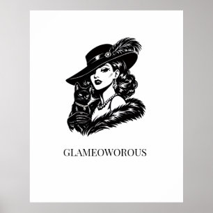 Glam vrouw met mode-illustratie van kat poster