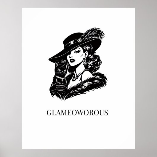 Glam vrouw met mode-illustratie van kat poster (Voorkant)