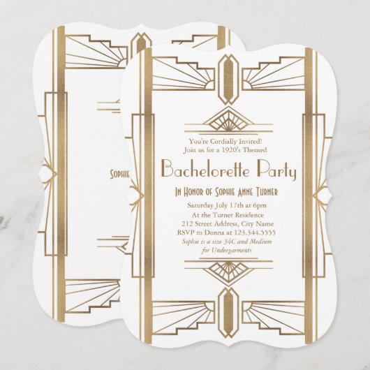 Glam White 1920s Great Gatsby Bachelorette Party Kaart (Voorkant / Achterkant)