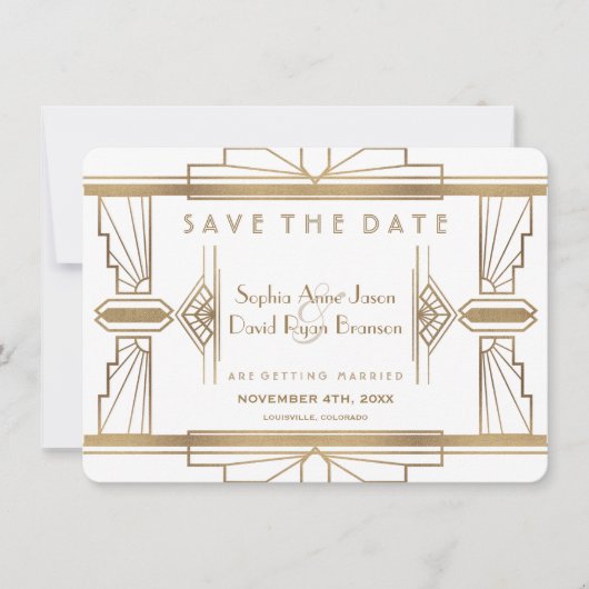 Glam White 1920's Great Gatsby Save The Date (Voorkant)