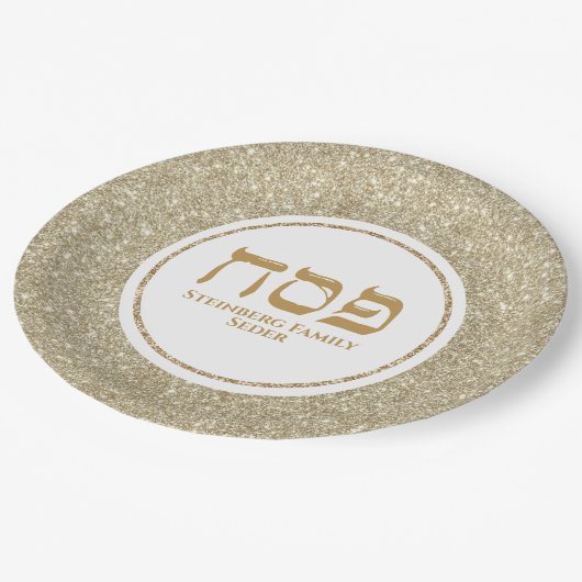 Glam White en Gold Glitter Jewish Passover Papieren Bordje (Gekanteld)