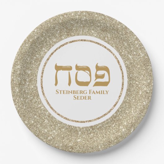 Glam White en Gold Glitter Jewish Passover Papieren Bordje (Voorkant)