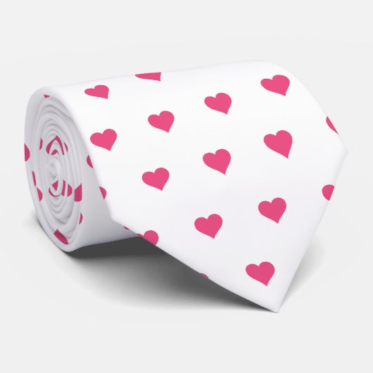 Glam White en Pink Hearts Stropdas (Opgerold)