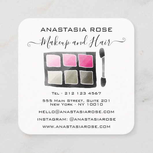 Glam White en roze Eyeshadow Palette Makeup Artist Vierkante Visitekaartje (Achterkant)
