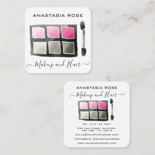 Glam White en roze Eyeshadow Palette Makeup Artist Vierkante Visitekaartje (Voorkant / Achterkant)