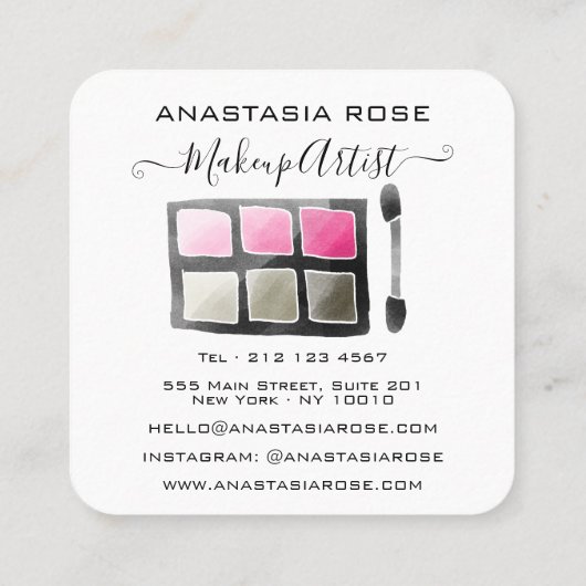 Glam White en roze Eyeshadow Palette Makeup Artist Vierkante Visitekaartje (Achterkant)