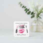 Glam White en roze lipstick Eyeshadow Makeup Artis Vierkante Visitekaartje (Staand voorkant)