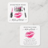 Glam White en roze lipstick Eyeshadow Makeup Artis Vierkante Visitekaartje (Voorkant / Achterkant)