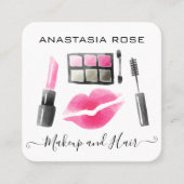 Glam White en roze lipstick Eyeshadow Makeup Artis Vierkante Visitekaartje (Voorkant)