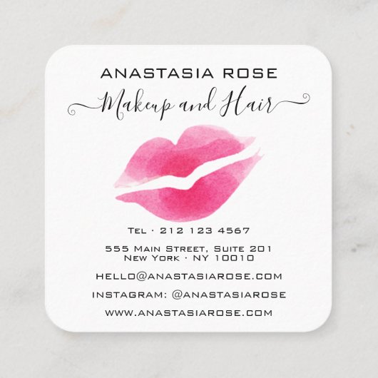 Glam White en roze lipstick Eyeshadow Makeup Artis Vierkante Visitekaartje (Achterkant)