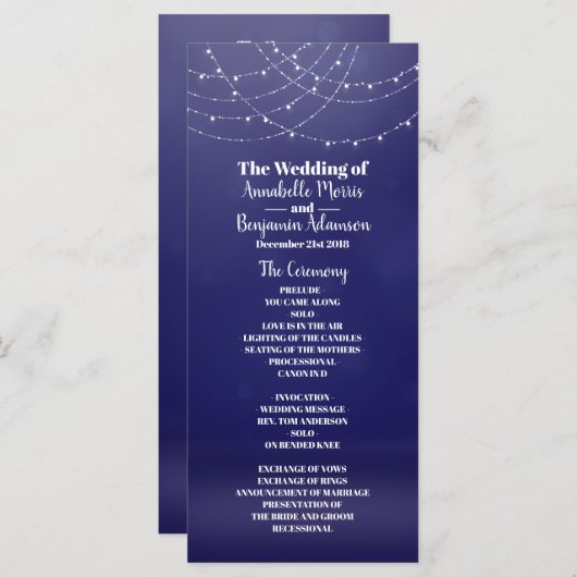 Glam White Fairy Lichtblauw Huwelijksprogramma Programmakaart (Voorkant / Achterkant)