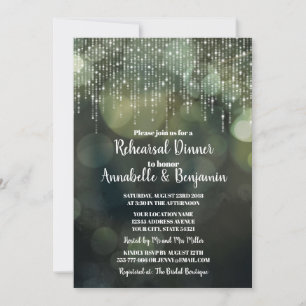 Glam White Fairy Light dark BOKEH Rehearsal Dinner Kaart