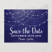 Glam White Fairy Lights Blauw SAVE THE DATE Aankondigingskaart (Voorkant)